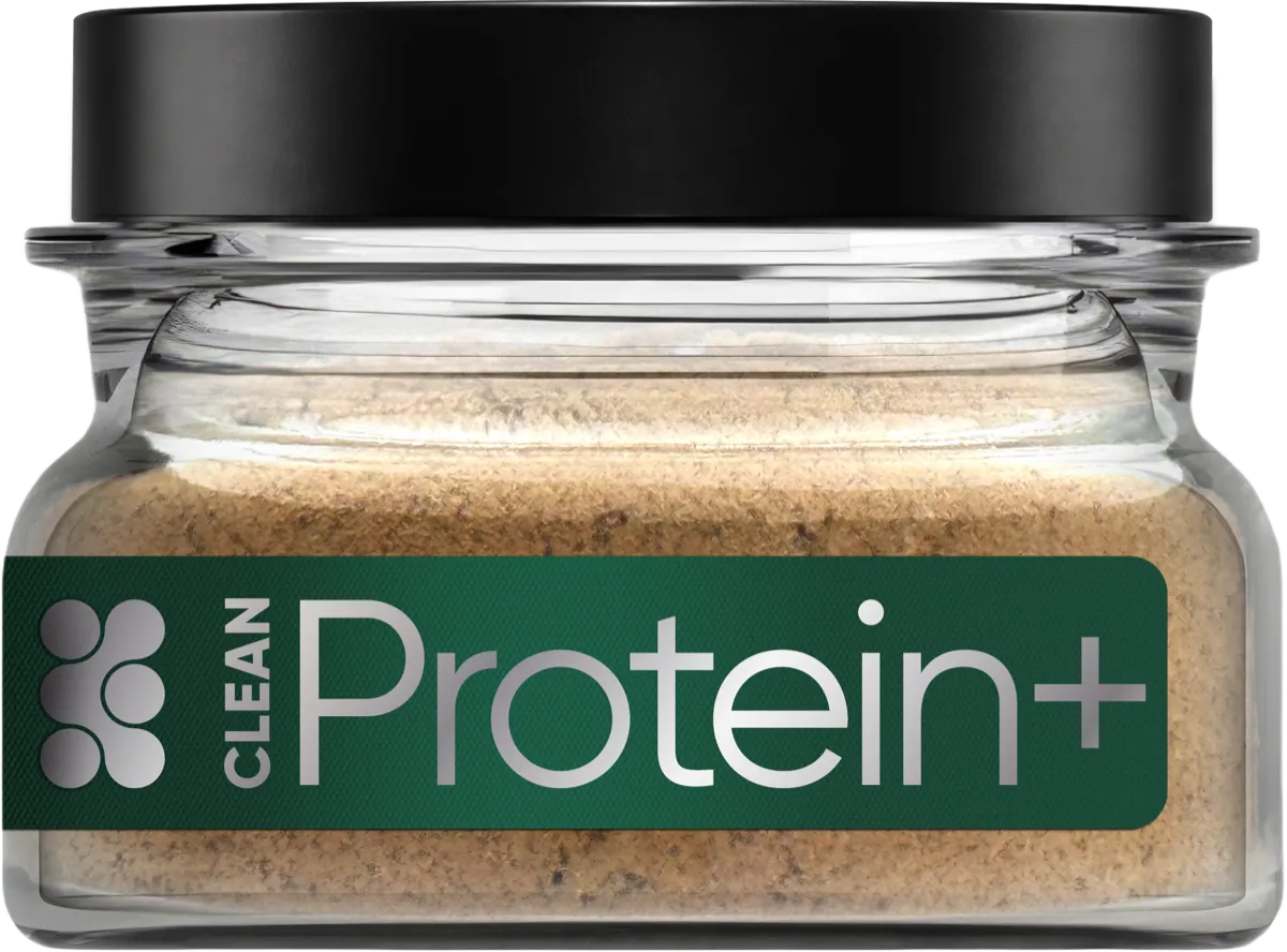 A jar of CLEANProtein+™ powder