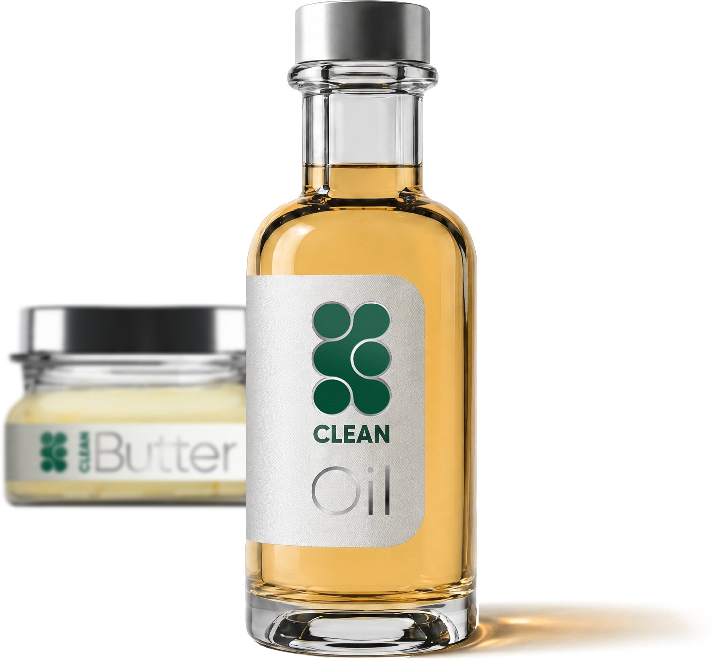 CLEANOil™ bottle and CLEANButter™ jar
